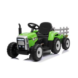Otroški traktor na akumulator WORKERS s prikolico, zelen - pogon na zadnja kolesa, Litijeva baterija, širok plastični sedež, 2,4 GHz daljinski upravljalnik, MP3 predvajalnik - USB/Bluetooth, LED luči