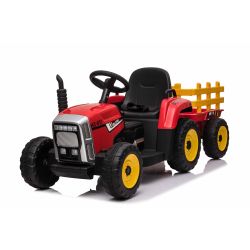Električni traktor WORKERS s stranskim robom, rdeč, pogon na zadnja kolesa, Litijeva baterija, plastična kolesa, širok sedež, 2,4 GHz daljinski upravljalnik, enosed, MP3 predvajalnik z USB/SD vhodom, LED luči, Bluetooth