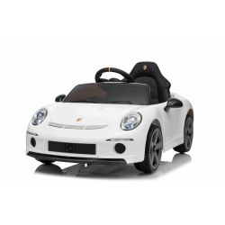 Električni avtomobilček RUF GT 12V, bel, odpirajoča se vrata, daljinski upravljalnik 2,4 GHz, LED luči spredaj in zadaj, USB/Aux vhod, litijeva baterija, 2 X 35W motor, ORIGINALNA registracija