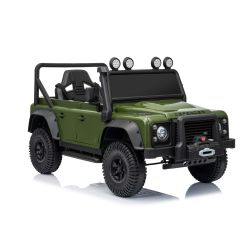 Električni avtomobilček Land Rover Defender 110 SVX 12V, zelen, 4X4 pogon, LED luči, vzmetenje sprednjih in zadnjih koles, 2,4 GHz daljinski upravljalnik, USB/Aux vhod, Bluetooth, litijeva baterija, 4 X 25W motor, ORIGINALNA registracija