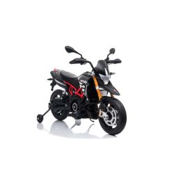 Otroški električni motocikel APRILIA DORSODURO 900, siv - originalna licenca, 12 V, mehka EVA kolesa, motor 2 x 18 W, 12V baterija, vzmetI, kovinski okvir, kovinske vilice, pomožna kolesa