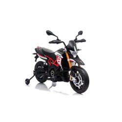 Električni motocikel APRILIA DORSODURO 900, Licenca, 12V baterija, EVA mehka kolesa, 2 x 18W motor, Vzmetenje, kovinski okvir, kovinske vilice, pomožna kolesa, rdeča