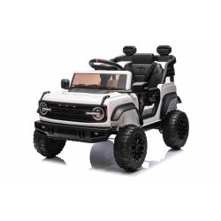 Električni avtomobilček Ford Bronco s pogonom na zadnja kolesa z licenco (Enojni sedež), bel, Litijeva baterija, Visoka šasija, širok sedež, Vzmetenje zadnje osi, 2,4 GHz Daljinski upravljalnik, MP3 predvajalnik z USB vhodom, LED luči