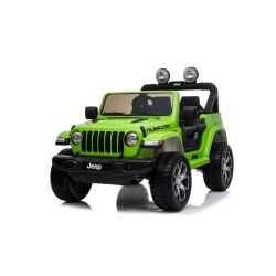 Električni avtomobilček JEEP Wrangler, Dvosed, Zelena, Usnjeni sedeži, Radio z Bluetooth predvajalnikom, SD/USB vhod, 4x4 pogon, Litijeva baterija, EVA kolesa, Vzmetene osi, 2,4 GHz daljinski upravljalnik