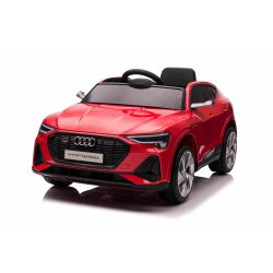 Električni avtomobilček Audi E-tron Sportback 12V, rdeč, širok enojni sedež s tritočkovnim varnostnim pasom, 2,4 GHz daljinski upravljalnik, USB/AUX vhod, vzmetenje, litijeva baterija, LED luči, 2 X 25W motor, ORIGINALNA registracija