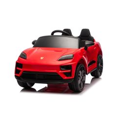 Električni avtomobilček Porsche Macan 12V z zadnjim pogonom in registrsko številko (enojni sedež), rdeč, litijeva baterija, širok sedež, vzmetene osi, 2,4 GHz daljinski upravljalnik, MP3 predvajalnik z USB/AUX vhodom, LED luči