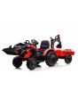 Otroški traktor na akumulator TOP-WORKER 12V z zajemalko in prikolico, rdeč - enosed, mehak PU sedež, daljinski upravljalnik, MP3 predvajalnik z USB vhodom, zadnji pogon, 2 x 45W motor, EVA kolesa, akumulator 12V / 10Ah