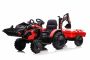 Otroški traktor na akumulator TOP-WORKER 12V z zajemalko in prikolico, rdeč - enosed, mehak PU sedež, daljinski upravljalnik, MP3 predvajalnik z USB vhodom, zadnji pogon, 2 x 45W motor, EVA kolesa, akumulator 12V / 10Ah