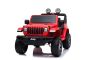 Električni avtomobilček JEEP Wrangler, Dvosed, rdeč, Usnjeni sedeži, Radio z Bluetooth predvajalnikom, SD/USB vhod, 4x4 pogon, Litijeva baterija, EVA kolesa, Vzmetene osi, 2,4 GHz daljinski upravljalnik