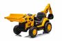 Licencirani električni bager Caterpillar z naklonsko in izkopno žlico, enosedežnik, rumen, USB vhod na MP3 predvajalniku, zadnji pogon z 2 x 30W motorjema in litijevo baterijo