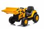 Licencirani električni bager Caterpillar z naklonsko žlico, enojnim sedežem, rumene barve, USB vhodom na MP3 predvajalniku, zadnjim pogonom z 2 x 30W motorjema in litijevo baterijo