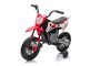 Električni motocikel MOTOCROSS, rdeč, 12V baterija, EVA mehka kolesa, usnjen sedež, 2 x 25W motor, vzmetenje, kovinski okvir, MP3 predvajalnik z Bluetoothom, pomožna kolesa