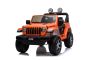 Električni avtomobilček JEEP Wrangler, Dvosed, Oranžna, Usnjeni sedeži, Radio z Bluetooth predvajalnikom, SD/USB vhod, 4x4 pogon, Litijeva baterija, EVA kolesa, Vzmetene osi, 2,4 GHz daljinski upravljalnik
