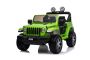 Električni avtomobilček JEEP Wrangler, Dvosed, Zelena, Usnjeni sedeži, Radio z Bluetooth predvajalnikom, SD/USB vhod, 4x4 pogon, Litijeva baterija, EVA kolesa, Vzmetene osi, 2,4 GHz daljinski upravljalnik