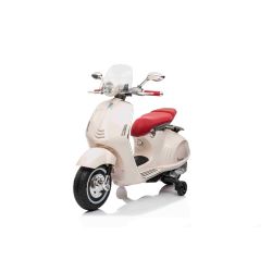 Električni motocikel Vespa 946 tudi z vzvratno prestavo, bele barve, s pomožnimi kolesi, Licenca, Litijeva baterija, 2x 30W motor, usnjen sedež, MP3 predvajalnik z USB vhodom
