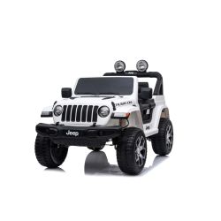 Električni avtomobilček JEEP Wrangler, Dvosed, Bela, Usnjeni sedeži, Radio z Bluetooth predvajalnikom, SD/USB vhod, 4x4 pogon, Litijeva baterija, EVA kolesa, Vzmetene osi, 2,4 GHz daljinski upravljalnik