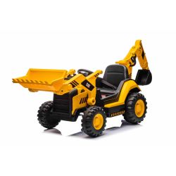 Licencirani električni bager Caterpillar z naklonsko in izkopno žlico, enosedežnik, rumen, USB vhod na MP3 predvajalniku, zadnji pogon z 2 x 30W motorjema in litijevo baterijo