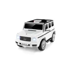 Električni avtomobilček Mercedes G, bel, enojni sedež, litijeva baterija, 2,4 GHz daljinski upravljalnik, 2XMOTOR, USB, SD kartica, ORIGINALNA licenca