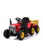 Električni traktor WORKERS s stranskim robom, rdeč, pogon na zadnja kolesa, Litijeva baterija, plastična kolesa, širok sedež, 2,4 GHz daljinski upravljalnik, enosed, MP3 predvajalnik z USB/SD vhodom, LED luči, Bluetooth