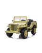 Otroški avto na akumulator USA ARMY 4x4, bež - trije sedeži, MP3 predvajalnik z USB/SD, vzmeti vseh kolesih, LED luči, zložljivo vetrobransko steklo, baterija 12V14AH, platišča EVA, usnjeni sedeži, daljinski upravljalnik 2,4 GHz