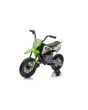 Električni motocikel MOTOCROSS, zelen, 12V baterija, EVA mehka kolesa, usnjen sedež, 2 x 25W motor, vzmetenje, kovinski okvir, MP3 predvajalnik z Bluetoothom, pomožna kolesa