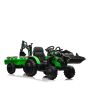 Otroški traktor na akumulator TOP-WORKER 12V z zajemalko in prikolico, zelen - enosed, mehak PU sedež, daljinski upravljalnik, MP3 predvajalnik z USB vhodom, zadnji pogon, 2 x 45W motor, EVA kolesa, Litijeva baterija