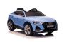 Električni avtomobilček Audi E-tron Sportback 12V, moder, širok enojni sedež s tritočkovnim varnostnim pasom, 2,4 GHz daljinski upravljalnik, USB/AUX vhod, vzmetenje, litijeva baterija, LED luči, 2 X 25W motor, ORIGINALNA registracija