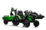Otroški traktor na akumulator TOP-WORKER 12V z zajemalko in prikolico, zelen - enosed, mehak PU sedež, daljinski upravljalnik, MP3 predvajalnik z USB vhodom, zadnji pogon, 2 x 45W motor, EVA kolesa, Litijeva baterija